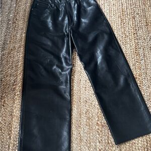 Agolde Ren Petite 30P High Waist Wide Leg Ankle Leather Blend Pants